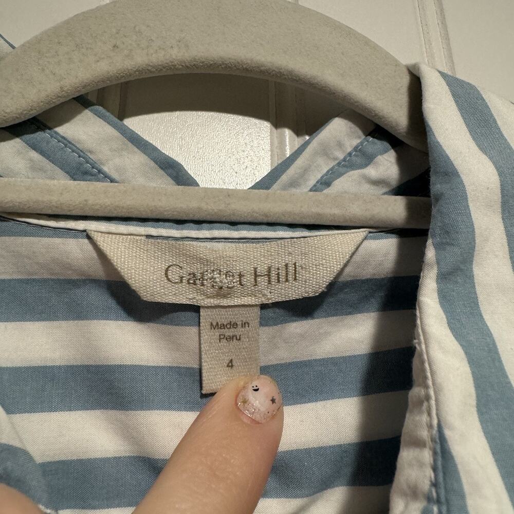 Garnet Hill Blue Striped Classic Cotton Button Up Shirt Minimalist Size 4 - Picture 3 of 5